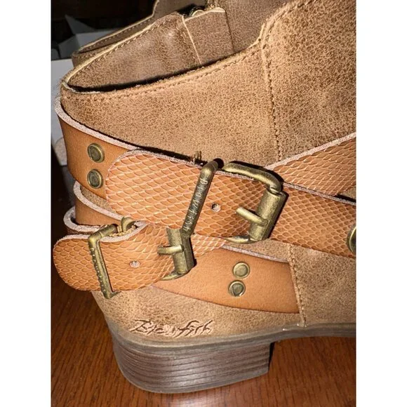 Blowfish Malibu Brown Veto Faux Suede Ankle Boots Side Zip Women 8 Buckle New - Picture 5 of 13